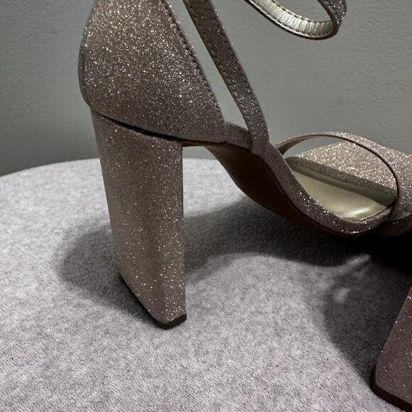 Light Gold Sparkle Open Toe ankle strap Chunky High Heel Shoes Size 6.5 - Picture 7 of 7